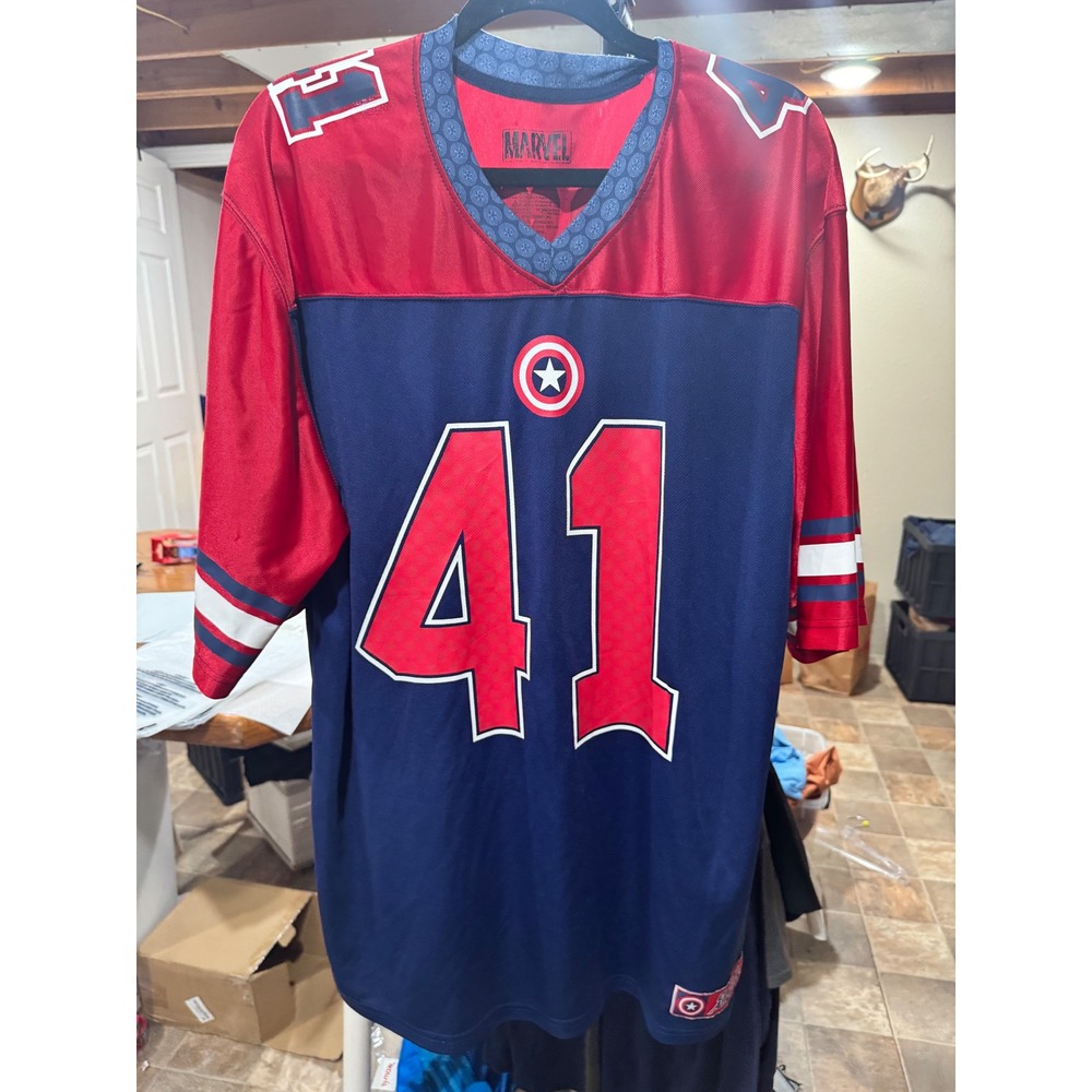 Marvel Captain America Super Soldier Football Jersey Red Blue Mens XL 41